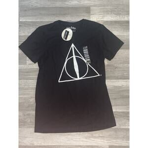 Harry Potter Deathly Hallows Graphic T-Shirt Womens Black Size Medium